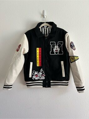 Disney Mickey Mouse Black Varsity Letterman Jacket Unisex Men’s S Women’s M